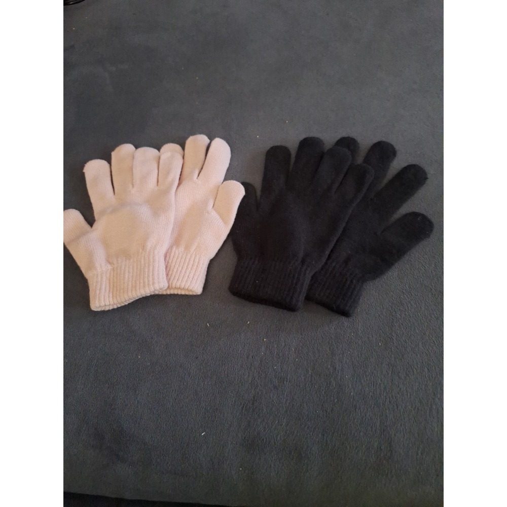 Time And Tru Black & Beige Strechy Acrylic/polyest Gloves 2- Pack One Size 282